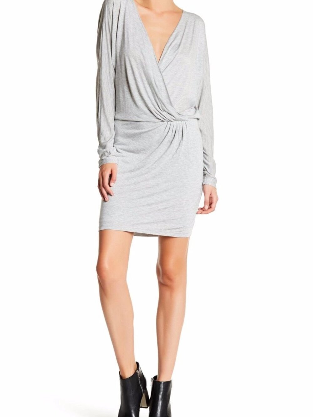 HAUTE HIPPIE Light Heather Gray Wrap-Effect Modal Mini Dress Size L NWT $395